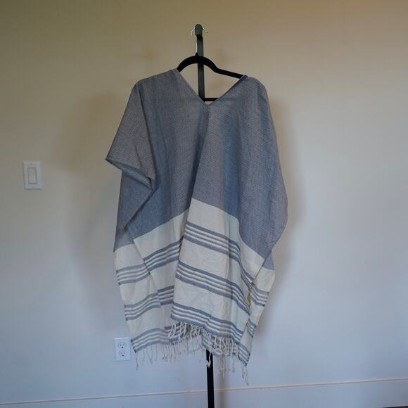 Tribe Alive Caftan Coverup Striped Fringe Poncho Gray Womens Size OS - Picture 3 of 4